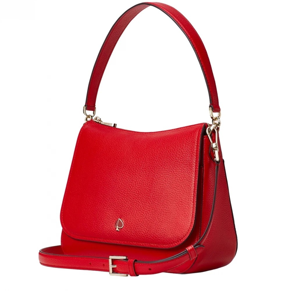 Kate Spade Polly Medium Convertible Flap Shoulder Bag Hot Chili Red Leather